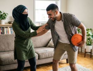 man and woman playing in privacy